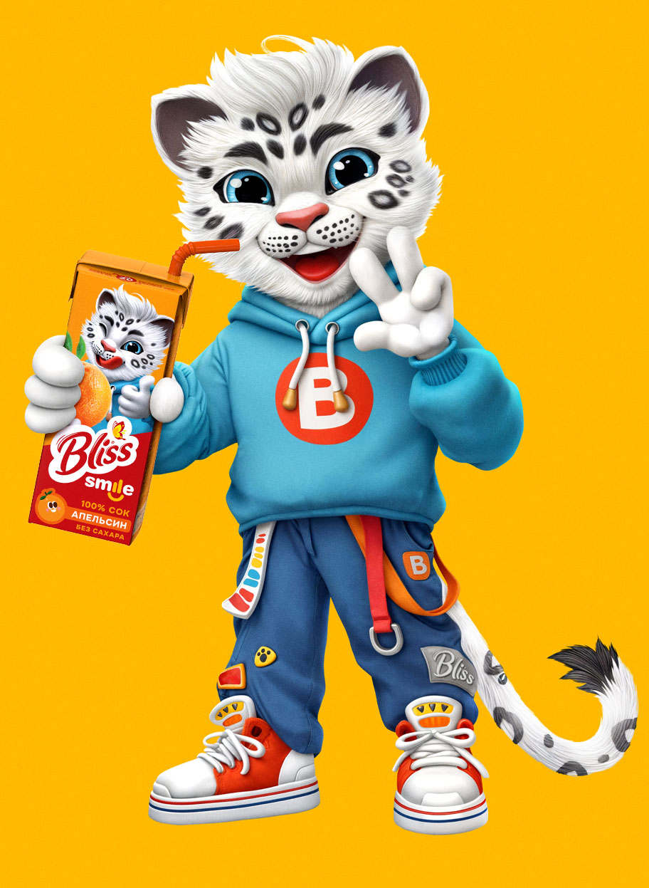Снежный барс маскот сока Bliss Smile