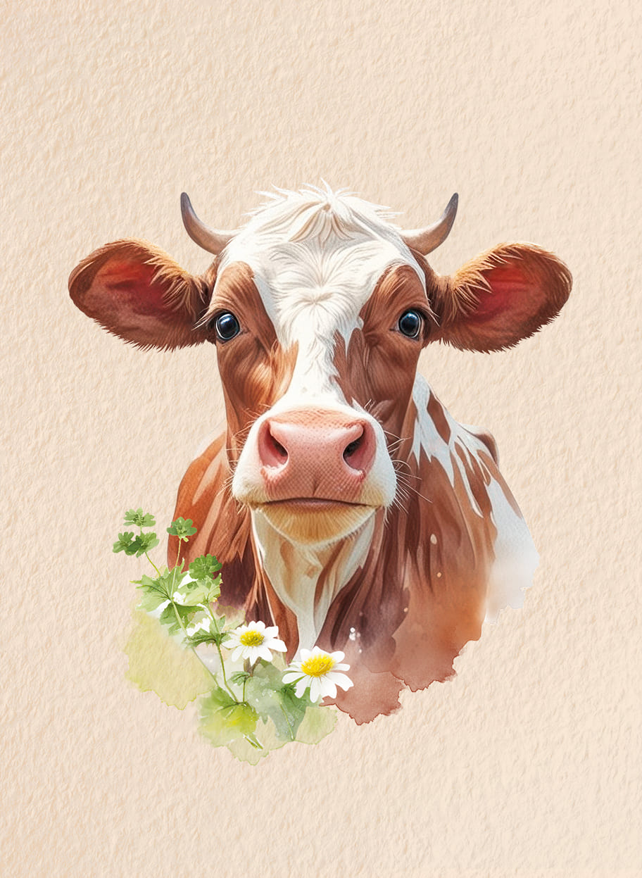 акварельная иллюстрация коровы Талицкого молока 