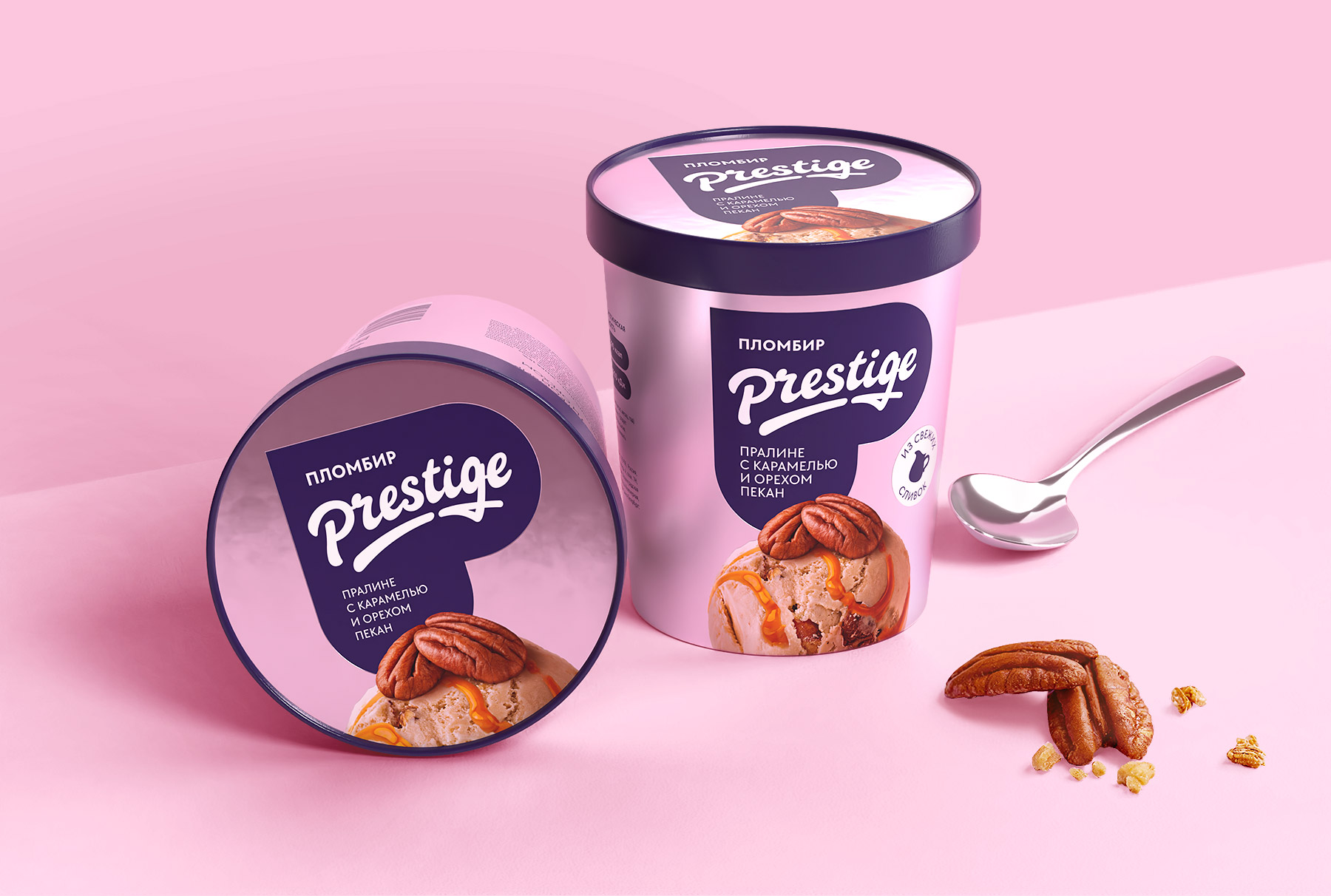 Дизайн упаковки мороженого с грецким орехом Prestige 